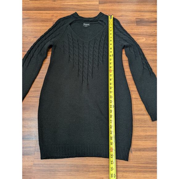 Bebe Black Cable Knit Sweater Dress - Size Small- Long Sleeve V-neck Bodycon - Picture 7 of 8